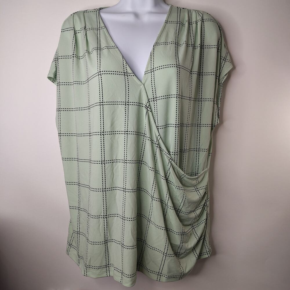 Liz Claiborne Faux Wrap Top Womens X-Large Short Sleeves Mint Green Office Work